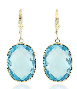 【送料無料】ネックレス　トパーズ14kイェローゴールドイアリングhandmade 14k yellow gold gemstone earrings with large oval blue topaz drop