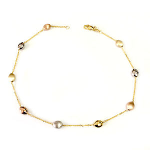 【送料無料】ネックレス　14kイエローホワイトアンクレット1014k yellow white and rose gold charms fancy anklet, 10(4)