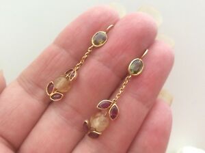 【送料無料】ネックレス　ゴージャスペリドットルビーシトリンドロップイヤリングgorgeous 18ct unusual very pretty peridot,ruby amp; carved citrine drop earrings(4)