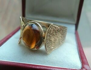 【送料無料】ネックレス　ビンテージイエローゴールドオレンジリングロンドンサイズvintage modernist large 9ct yellow gold amp; amber ring hm 1967 london size v