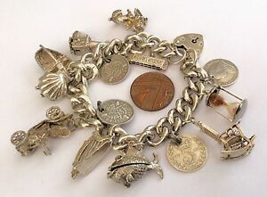 【送料無料】ネックレス　78gmヴィンテージfantastic ladies very heavy vintage solid silver charm bracelet 78 gm beautiful