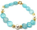 【送料無料】ネックレス　ブレスレットイエローゴールドヒスイディスクボールパターンbracelet yellow gold 18k 750, jade azure blue disc, pearls, balls pattern~