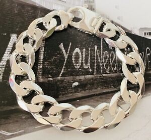 【送料無料】ネックレス　シルバーブレスレットsilver broad chunky curb bracelet, 15mm wide, 9 th807