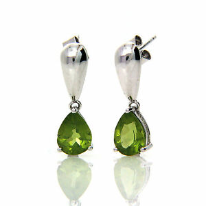 【送料無料】ネックレス　14ct 14kホワイトゴールドペリドットイアリング 8hallmarked 14ct 14k white gold peridot gemstone drop earrings august birthstone