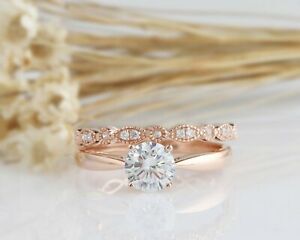 【送料無料】ネックレス listing132 tcwセットカット listing132 tcw tapered shank round cut wedding ring set in rose gold for women