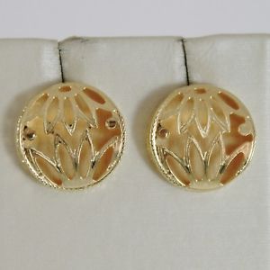 ̵ۥͥå쥹ɥ󥰥ܥ󥵥ƥyellow gold earrings 750 18k, button with flowers, satin, double layer