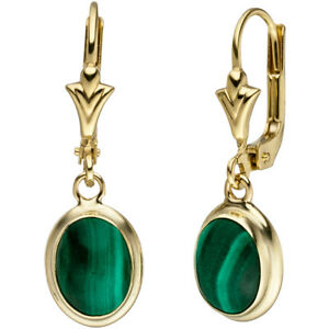 yzlbNX@}JCgO[585CF[S[hCAOboutonsCAOearrings boutons earrings with malachite green oval, 585 gold yellow gold