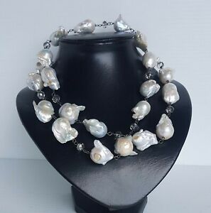 ̵ۥͥå쥹ѡ륯ꥹϡɥwhite fireball pearl and crystal with sterling silver hardware 75cm