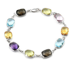 【送料無料】ネックレス　kホワイトゴールドブレスレットクッションカットインチ14k white gold bracelet with multicolored cushion cut gemstones 75 inches