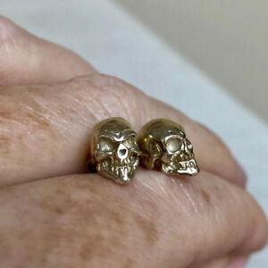 【送料無料】ネックレス　ソリッドkイエローゴールドスカルスタッドイヤリングハンドメイド solid 14k yellow gold halloween skull stud earrings fine handmade jewelry