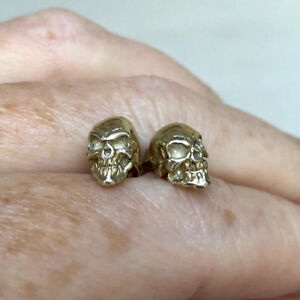 【送料無料】ネックレス　ソリッドkイエローゴールドスカルスタッドイヤリングハンドメイド solid 14k yellow gold halloween skull stud earrings fine handmade jewelry