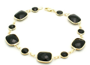 【送料無料】ネックレス　イエローゴールドブレスレットラウンドオニキスインチ14k yellow gold bracelet with round amp; rectangular onyx gemstones 8 inches