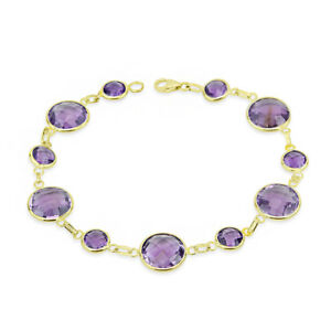 【送料無料】ネックレス　イエローゴールドラウンドアメジストブレスレットインチ14k yellow gold round shaped amethyst gemstone bracelet 8 inches