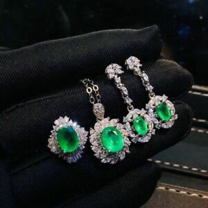 【送料無料】ネックレス コロンビアエメラルドペンダントイアリング925セットcertified natural colombian emerald ring pendant earrings 925 silver set gifts