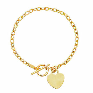 【送料無料】ネックレス　イエローゴールドチェーンオーバルリンクハートブレスレット14k yellow gold chain oval link heart bracelet, 750(4)