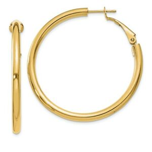 【送料無料】ネックレス イエローゴールドラウンドフープイヤリング14k yellow gold 3x35mm polished round hoop earrings