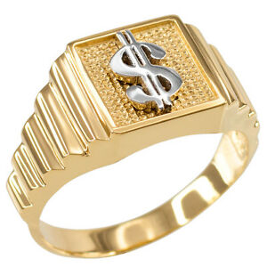 【送料無料】ネックレス ゴールドドルスクエアメンズサインリング14k twotone gold dollar sign square mens ring