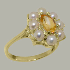 【送料無料】ネックレス　イエローゴールドシトリンフルパールクラスタリングサイズ14ct yellow gold natural citrine amp; full pearl womens cluster ring sizes j to z