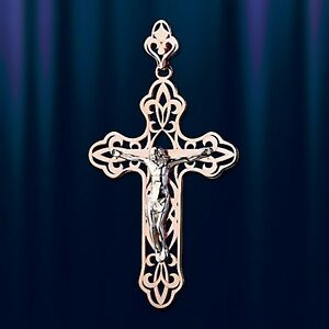 【送料無料】ネックレス　ロシアソリッドゴールドクロスペンダントхrussian solid rose gold 585 14k cross pendant nwt very beautiful 68х34mm