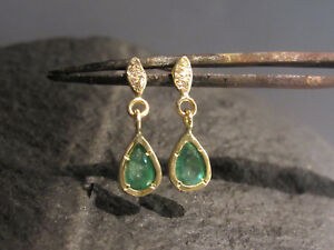 【送料無料】ネックレス　グリーンemeraldunique14kイェローゴールドイアリングイアリング14k yellow gold earrings with green emeraldunique handmade dangle earrings