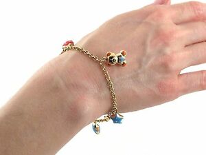 【送料無料】ネックレス　イエローゴールドエナメルベアチャームブレスレットグラム18k yellow gold enamel bear and star charm bracelet 7 12 87 grams