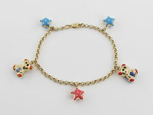 【送料無料】ネックレス　イエローゴールドエナメルベアチャームブレスレットグラム18k yellow gold enamel bear and star charm bracelet 7 12 87 grams