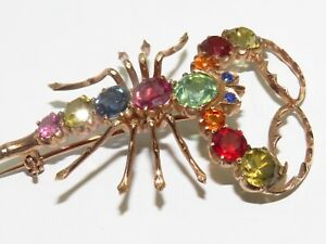 【送料無料】ネックレス　ソリッドゴールドマルチジェムスコーピオンブローチ9k solid gold multi gem scorpion brooch