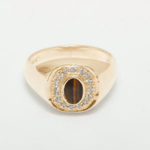 【送料無料】ネックレス　ローズゴールドキャッツアイメンズサイズ9ct rose gold natural tigers eye amp; cz mens signet ring sizes n to z