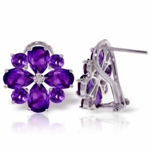 【送料無料】ネックレス　アメジストデザインスタッドボルトkホワイトゴールドイヤリングgenuine amethyst gems flower design studs 14k white gold earrings 485 ct