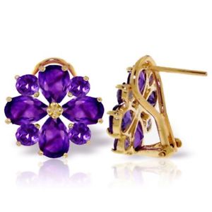 【送料無料】ネックレス　アメジストデザインスタッドボルトkイエローゴールドイヤリングgenuine amethyst gems flower design studs 14k yellow gold earrings 485 ct