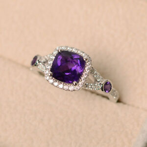 【送料無料】ネックレス　クッションカットアメジストリングソリッドkホワイトゴールドリングサイズcushion cut amethyst 190 ct gemstone rings solid 14k white gold ring size n m o