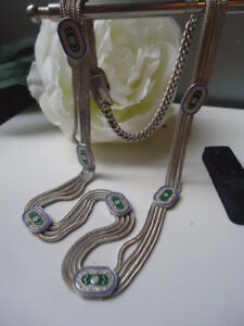 【送料無料】ネックレス　ビンテージアールデコエナメルシルバーマルチチェーンネックレスピカピカ