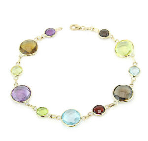 【送料無料】ネックレス　イエローゴールドブレスレットラウンドマルチカラーインチ14k yellow gold bracelet with round shaped multi color gemstones 8 inches