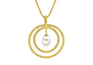 【送料無料】ネックレス　イエローゴールドパールリングペンダントハートスライダーネックレス