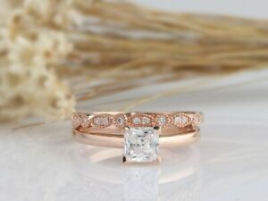 【送料無料】ネックレス　122 tcwカットセット122 tcw princess cut bridal wedding engagement ring set in rose gold for women(4)