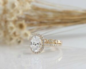 楽天hokushin【送料無料】ネックレス　255 イェローゴールドセットtcwオーバルカット255 tcw oval cut halo bridal wedding engagement ring set in yellow gold