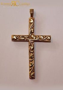 【送料無料】ネックレス　ソリッドゴールドスワールクロスペンダントlarge solid swirl cross pendant in 9ct gold extra large 16g 40 x 70 mm ep70