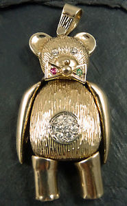 【送料無料】ネックレス　ゴールドテディベアペンダントヘビー9ct gold articulated movable teddy bear pendant with gemstones heavy 216g