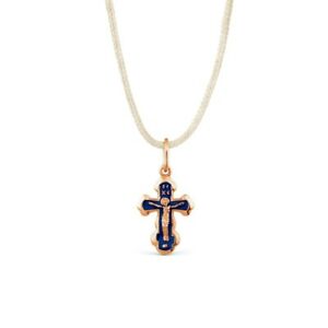 【送料無料】ネックレス　ロシアゴールドクロスペンダントホワイトコード58514ct russian gold pravoslav cross enamaled pendant with white cord 40cm
