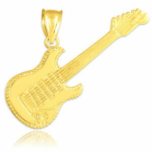 【送料無料】ネックレス　イェローゴールドエレキギターペンダントアメリカsolid yellow gold music charm electric guitar pendant made in the usa