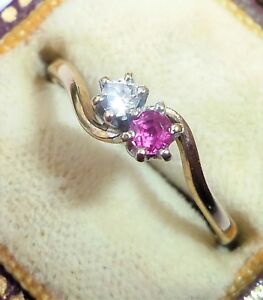 ̵ۥͥå쥹ɥĥӡꥢȡĥȥ󥰥9ct gold twin ruby amp; clear stone twist ring, size l