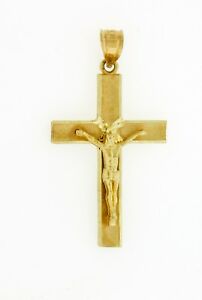 ネックレス　ソリッドkイエローゴールドクロスイエスペンダントインチ× solid 14k yellow gold cross jesus crucifix religious charm pendant 15x8