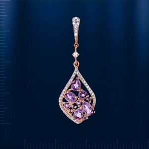 【送料無料】ネックレス　ロシアソリッドゴールドアメジストローズドロップペンダントrussian solid rose gold 58514k amethyst, cz drop pendant beautiful