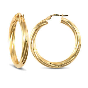 ̵ۥͥå쥹9ct4mm32mmladies 9ct gold twisted 4mm hoop earrings 32mm