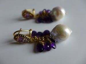 【送料無料】ネックレス バロックーパールアメジストイアリング14ct14ct gold on silver baroque pearl and amethyst earrings