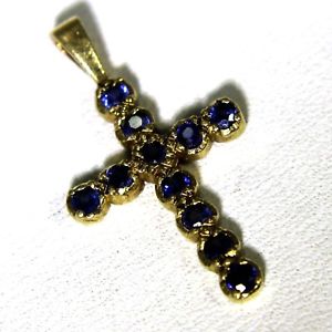 ネックレス　サファイア9ctイェローゴールドクロペンダントattractive sapphire 9ct yellow gold cross pendant crucifix