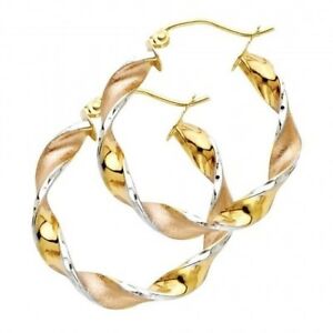 ̵ۥͥå쥹åɥ顼ȡ󥤥ꥢɥĥȥաץ14k solid tricolor three tone italian gold 4mm swirl twisted hoop earrings 25mm