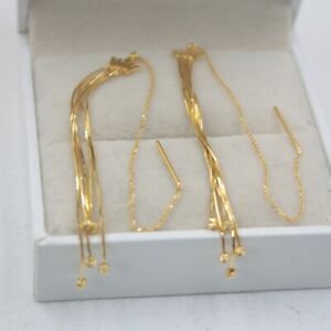 【送料無料】ネックレス ソリッドkイエローゴールドクラウンレディフリンジイヤリング solid 18k yellow gold crown with fringe dangle earrings for lady 45mm length