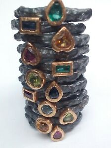 楽天hokushin【送料無料】ネックレス　goldenrings dark with various cut andcolor stonesgolden silver rings dark with various cut and color stones
