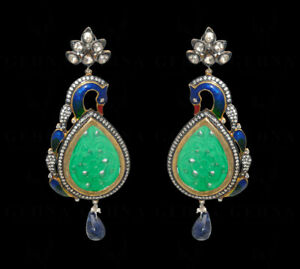 【送料無料】ネックレス　ヒスイソリッドシルバーイヤリングgreen jade hand carving stone studded earrings in solid silver se021052